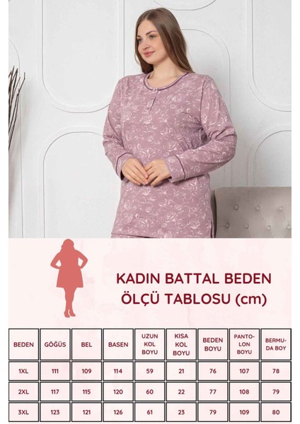 Kadın Gülkurusu Çiçek Desenli Patlı Düğmeli Bisiklet Yaka Büyük Beden Pijama Takımı EDY2786B-GK modelleri