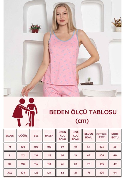 Kadın Pembe Kalp Desenli V Yaka Kalın Askılı Penye Şortlu Takım EDY2797P fırsatları