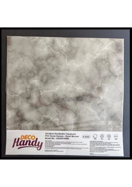 Decohandy Pvc Duvar Karosu 30X30CM 4'lü Paket - Mermer Desenli Siyah 0,36M2