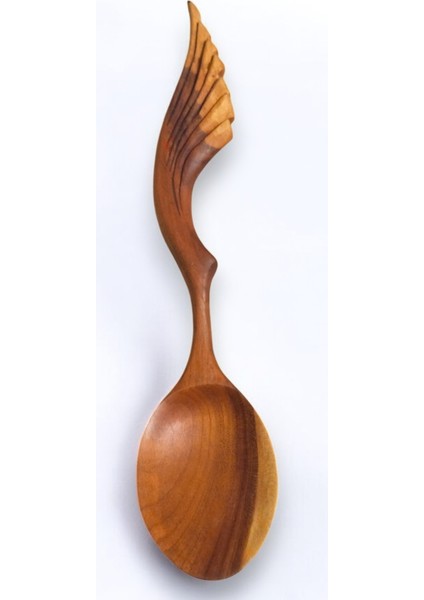 El Yapımı Kayısı Ağacından Kanat Desenli 28 cm Dekoratif Ahşap Kaşık, Sunum Kaşığı