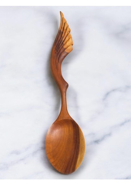 El Yapımı Kayısı Ağacından Kanat Desenli 28 cm Dekoratif Ahşap Kaşık, Sunum Kaşığı fiyatları