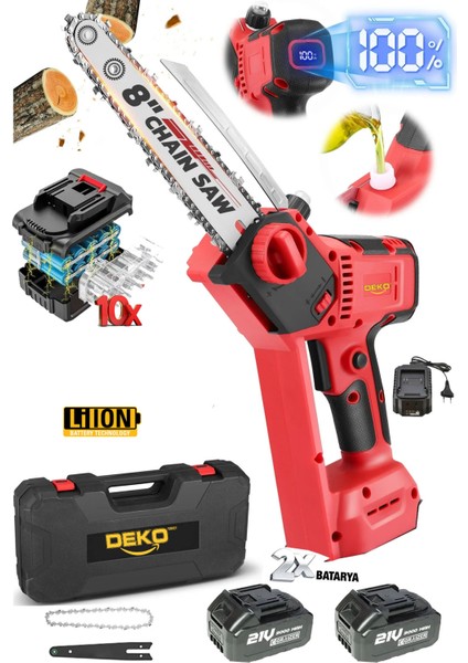 Yüksek Performanslı Deko Dal Budama Makinesi - 10 Pilli, Kömürsüz Motor ve Otomatik Yağlama Sistemi