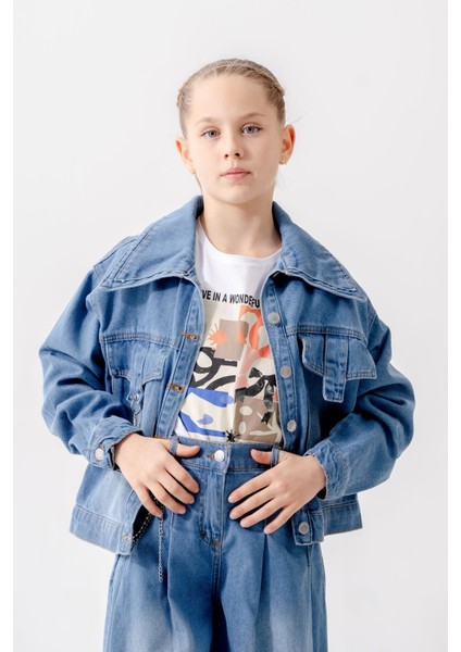 Kız Çocuk Kuşgözlü Kot Ceket 1549