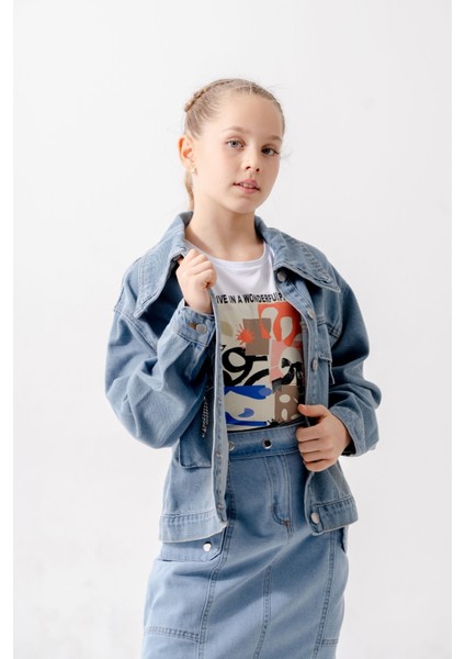 Kız Çocuk Kuşgözlü Kot Ceket 1549