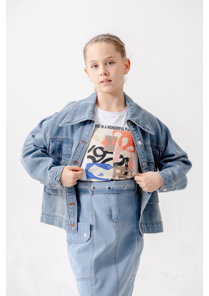 Kız Çocuk Kuşgözlü Kot Ceket 1549 modelleri