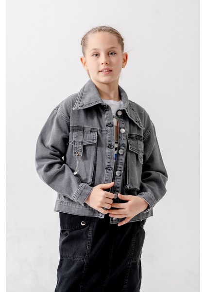 Kız Çocuk Kuşgözlü Kot Ceket 1549