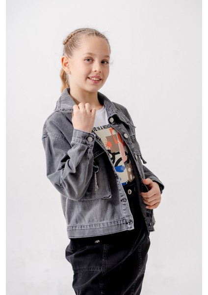 Kız Çocuk Kuşgözlü Kot Ceket 1549 fiyatları