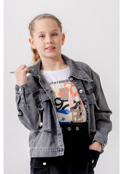 Kız Çocuk Kuşgözlü Kot Ceket 1549 modelleri