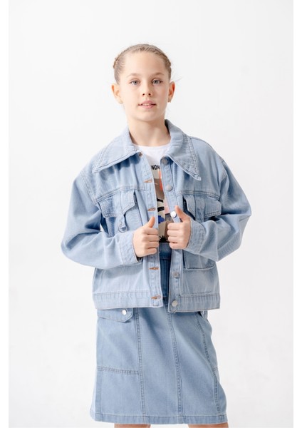 Kız Çocuk Kuşgözlü Kot Ceket 1549