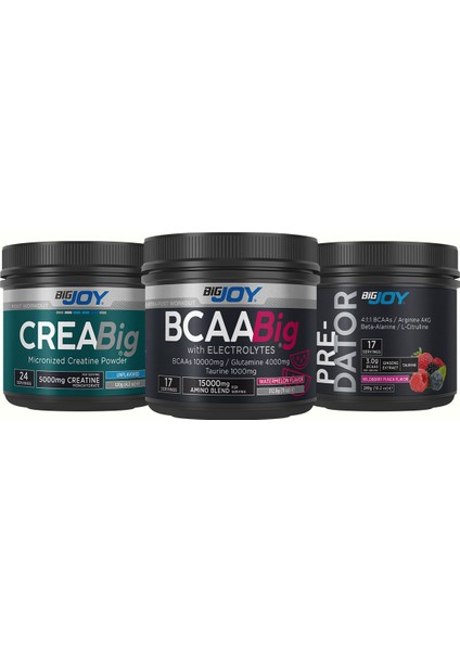 Pre-Dator( Preworkout )Orman Meyveli 289 gr+ Bcaabig Karpuz 312 gr +Creabig( Kreatin )120 gr (Aromasiz)