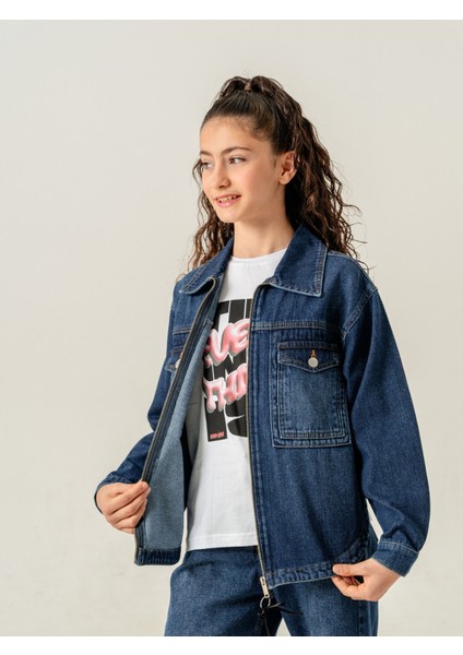 Kız Çocuk Fermuarlı Kot Ceket 1904