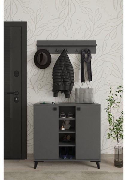 Albena 2 Kapaklı Ayakkabılık, Vestiyer, Portmanto, Askılık, 90 cm