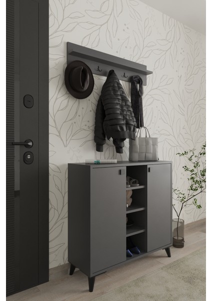 Albena 2 Kapaklı Ayakkabılık, Vestiyer, Portmanto, Askılık, 90 cm