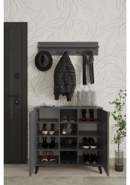Albena 2 Kapaklı Ayakkabılık, Vestiyer, Portmanto, Askılık, 90 cm