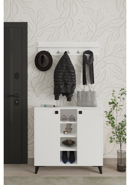 Albena 2 Kapaklı Ayakkabılık, Vestiyer, Portmanto, Askılık, 90 cm