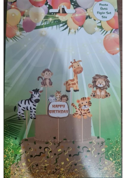 6 Adet, Safari Temalı Doğum Günü Pasta Süsü Safari Baby Animal Pasta Süsü