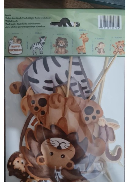 6 Adet, Safari Temalı Doğum Günü Pasta Süsü Safari Baby Animal Pasta Süsü