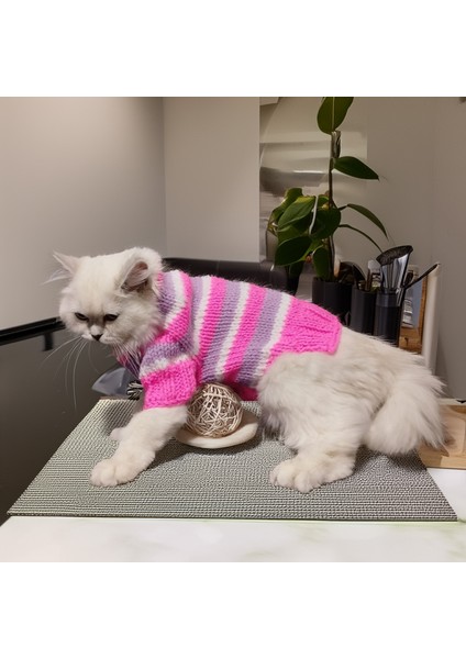 Kedi Köpek için Pembe Çizgili Ayıcıklı Kazak