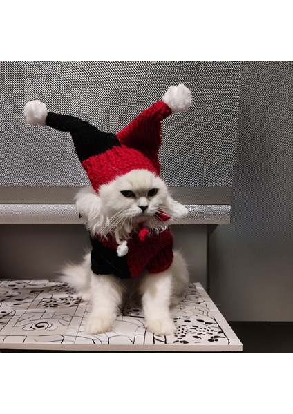 Kedi Köpek için Kırmızı Siyah Soytarı Kostümü