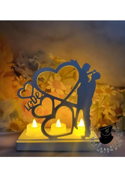 Sarılan Sevgililer Romantik Kalpli Mumluk