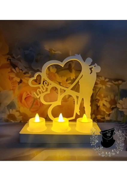 Sarılan Sevgililer Romantik Kalpli Mumluk