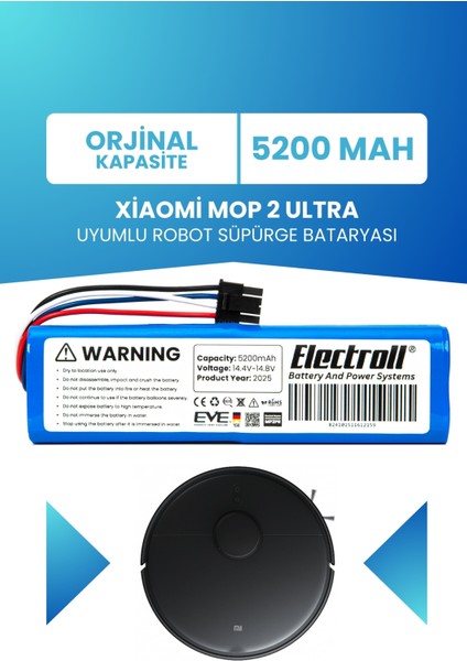 Xiaomi Mop 2 Ultra Stytj05zhm Uyumlu Batarya (ORJİNAL KAPASİTE) 5200mah Robot Süpürge Batarya