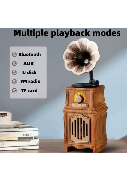 Kablosuz Retro Bluetooth Hoparlör Taşınabilir Vintage Bluetooth Ortam Işığı ile Soundbar'da Fm Radyo Zaman Ekran Desteği Tf USB Aux