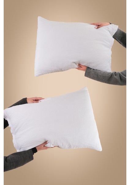 Müslin Kar Beyaz Düğmeli Çift Kat Yastık Kılıfı 50 x 70