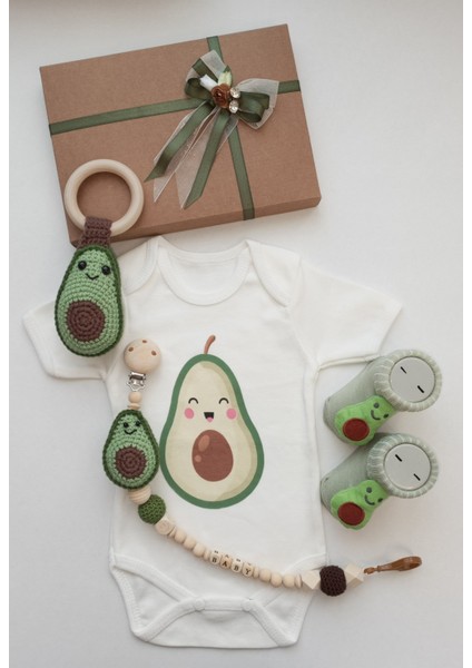 Hoşgeldin Bebek, Unisex, Yenidoğan Bebek, Avokado Amigurumi Isimli Emzik Askısı Hediye Seti fırsatları