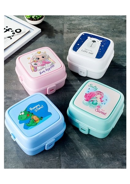 Porky Lol Desenli 4 Bölmeli Çatallı Beslenme Kabı - Diyet Kabı - 1 Adet