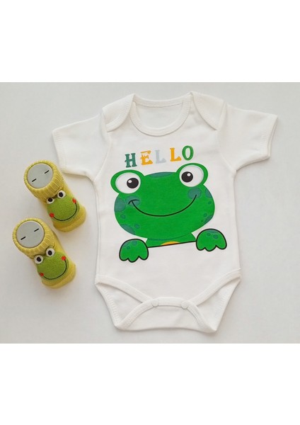Hoşgeldin Bebek, Unısex, Yenidoğan Bebek, Kurbağa Baskılı Badi Hediye Seti