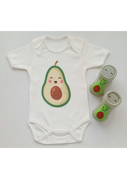 Hoşgeldin Bebek, Unısex, Yenidoğan Bebek, Avokado Baskılı Badi Hediye Seti