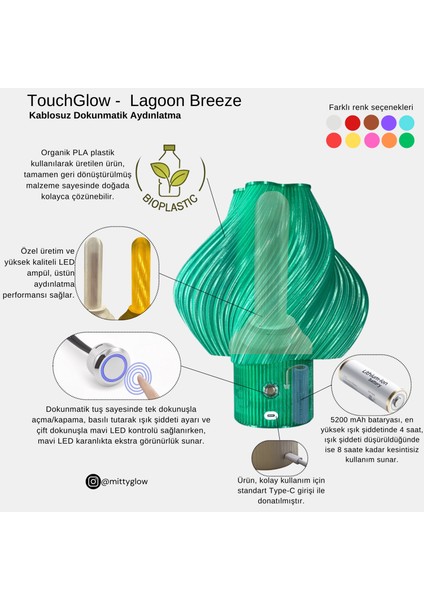 Kablosuz Dokunmatik Şarjlı Abajur Lagoon Breeze