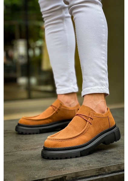 SHO2404 Bağcıklı Yüksek Taban Sst Castle Erkek Ayakkabı Loafer Taba