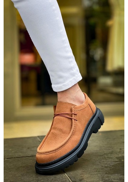 SHO2404 Bağcıklı Yüksek Taban Sst Castle Erkek Ayakkabı Loafer Taba fırsatları
