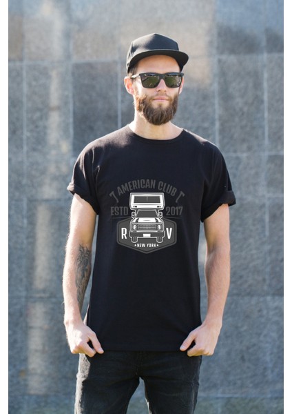 Erkek Karavan Kamp Temalı Regular Tişört modelleri