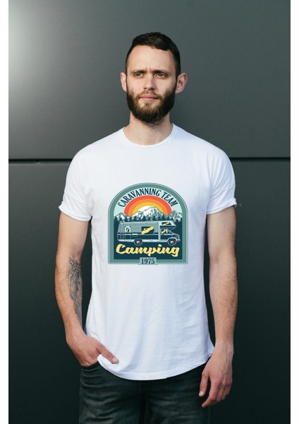 Erkek Karavan Kamp Temalı Regular Tişört modelleri