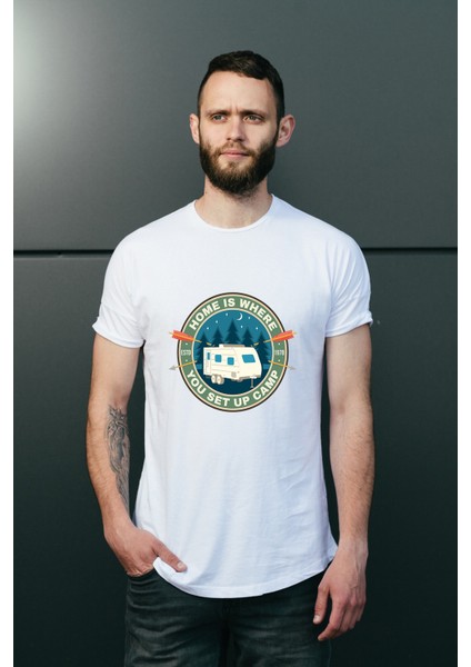 Erkek Karavan Kamp Temalı Regular Tişört modelleri