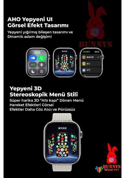 Apple iPhone x Uyumlu Mor Akıllı Saat WATCH10 2025 Hediyeli Amoled Ekran