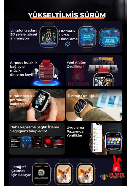 Apple iPhone x Uyumlu Mor Akıllı Saat WATCH10 2025 Hediyeli Amoled Ekran