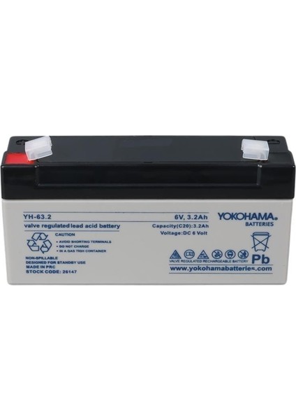Yh-63.2 6 Volt - 3.2 Amper Akü (125X33X60 Mm) fiyatları