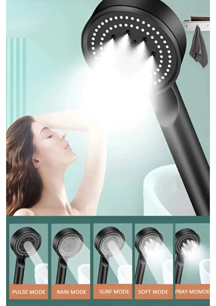 Yüksek Basınçlı 5 Fonksiyonlu El Tipi Duş Başlığı ( Kireç Önleyici Silikon Uçlu )