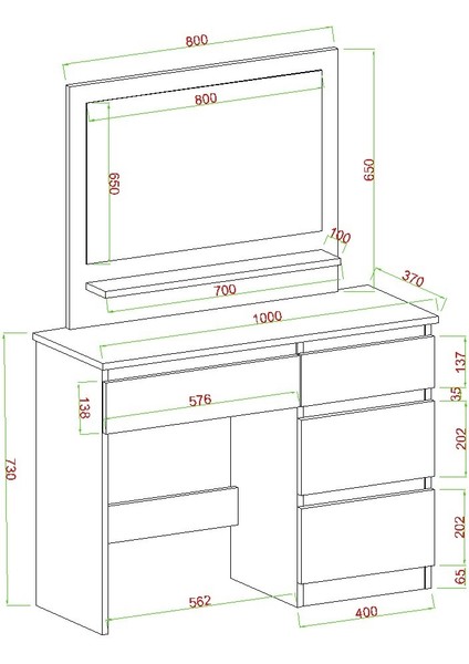 Vanity Makyaj Masası, 4 Çekmeceli, Aynalı, Raflı, Antrasit - Atlantik Çam indirimleri