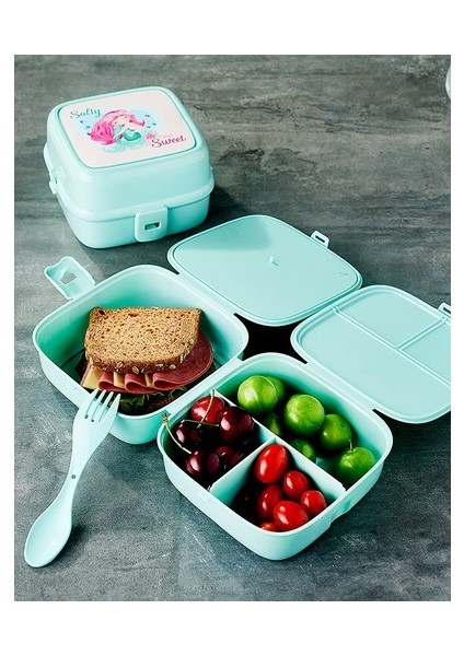 Porky Lol Desenli 4 Bölmeli Çatallı Beslenme Kabı - Diyet Kabı - 1 Adet