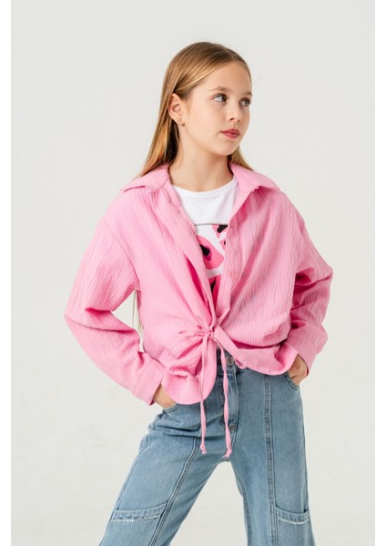 Kız Çocuk Önden Bağcıklı Gömlek T-Shirt Ikili Takım 1801 modelleri