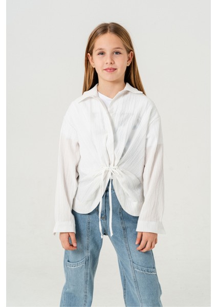 Kız Çocuk Önden Bağcıklı Gömlek T-Shirt Ikili Takım 1801