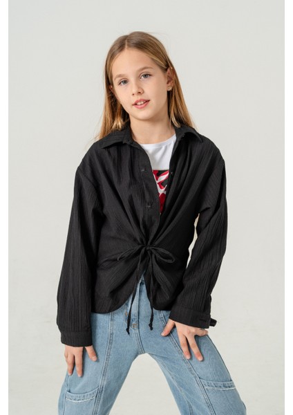 Kız Çocuk Önden Bağcıklı Gömlek T-Shirt Ikili Takım 1801 fiyatları