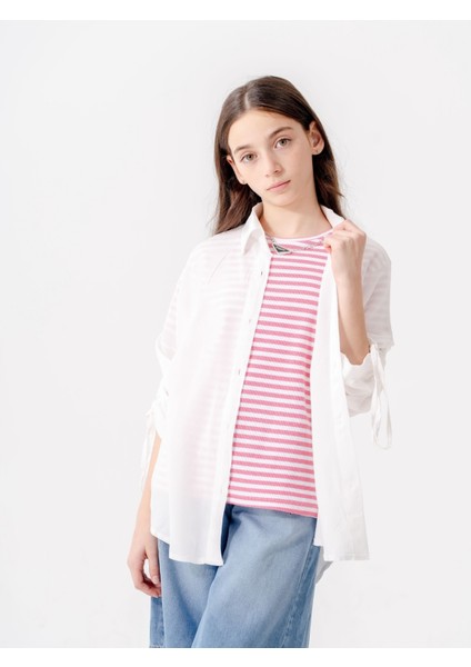 Kız Çocuk Düşük Kollu Gömlek T-Shirt Ikili Takım 1810