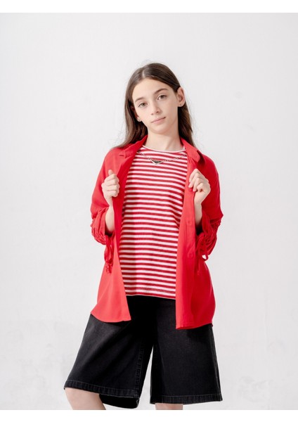 Kız Çocuk Düşük Kollu Gömlek T-Shirt Ikili Takım 1810 fiyatları