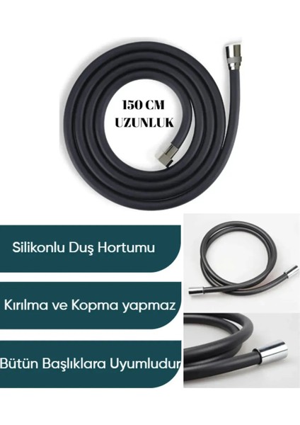 ( 3'lü Duş Seti) 5 Fonksiyonlu Duş Başlığı Su Tasarruflu Turbo El Duşu + Pvc Duş Hortumu + Mafsal fiyatları